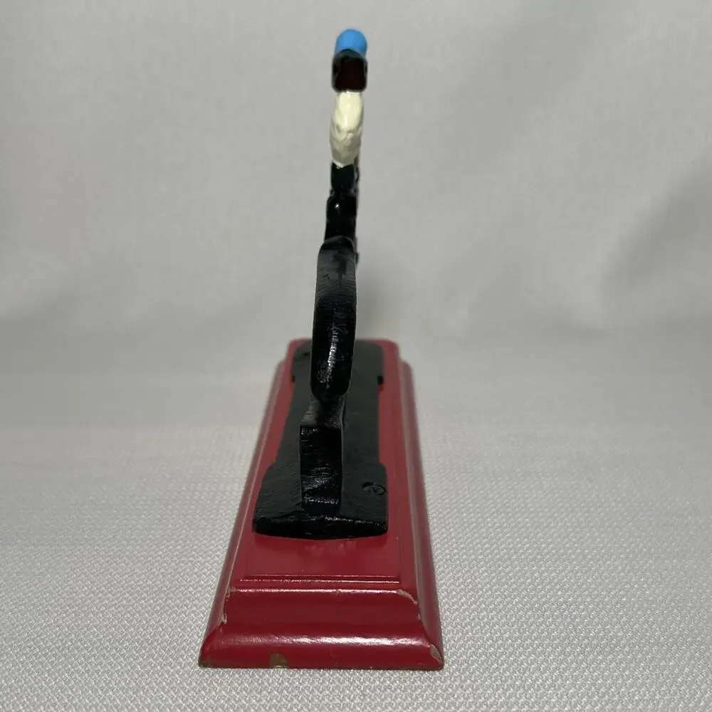 Vintage Cast Iron Soldier Nutcracker Mounted On Red Wooden Base Nut Cracker